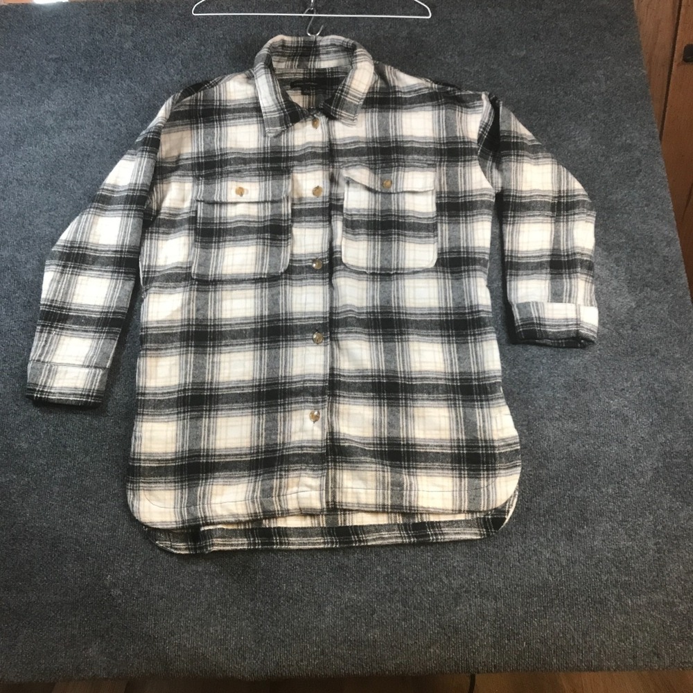 Banana Republic Shirt Jacket Womens Large Black White Plaid Good Shacket Lined